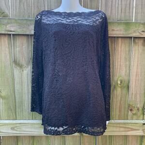 NWT ADIVA Black lace boatneck illusion longsleeve blouse